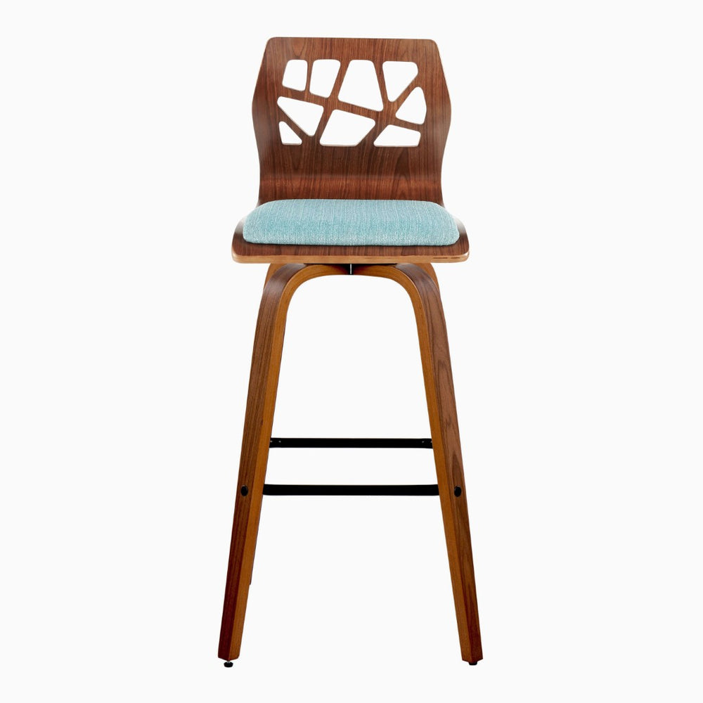 English Elm Fixed-height Swivel Barstools Walnut Legs Teal Upholstery Mid-century Modern Set of 2 B202S02185