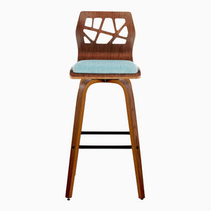 English Elm Fixed-height Swivel Barstools Walnut Legs Teal Upholstery Mid-century Modern Set of 2 B202S02185