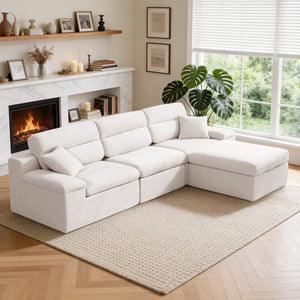 English Elm Corner Chenille Sectional Sleeper Sofa with High Back Support for Apartment Living Beige W5532S00036
