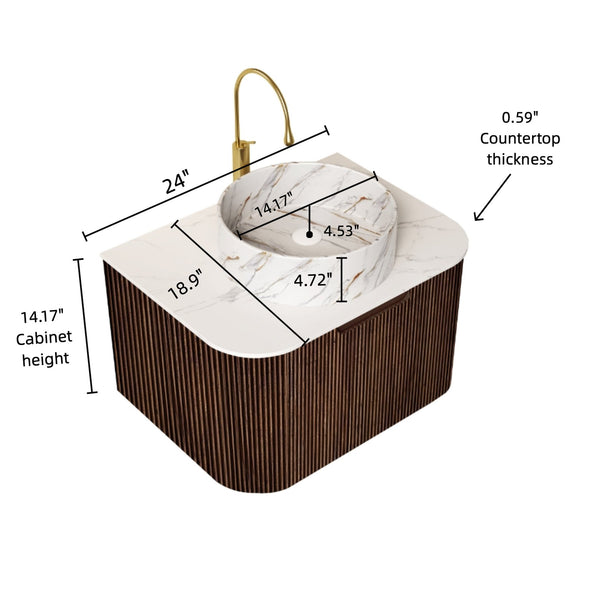 English Elm Dina 24" Wall-Mounted Bathroom Vanity With Unique Stone-Pattern Sink & Stylish Dark Walnut Storage W2615S00494