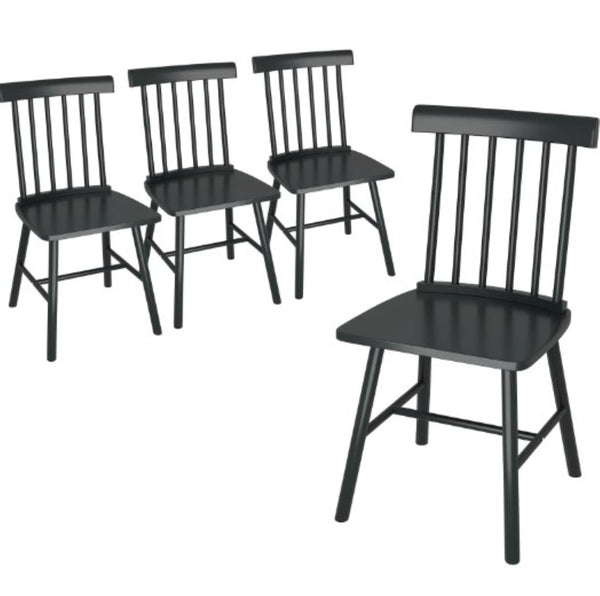 English Elm Wood Windsor Spindle Back Dining Chair Set of Four Solid Rubberwood Farmhouse Matte Black T3971P428186