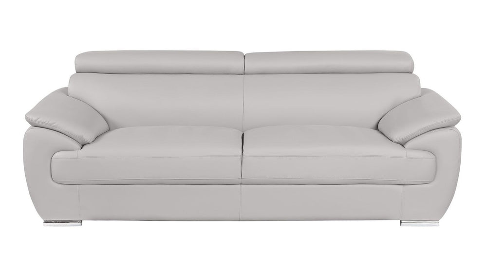 HomeRoots 86 Inch Top Grain Leather Sofa in Light Gray for Modern Living Room Comfort 721566