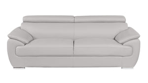HomeRoots 86 Inch Top Grain Leather Sofa in Light Gray for Modern Living Room Comfort 721566