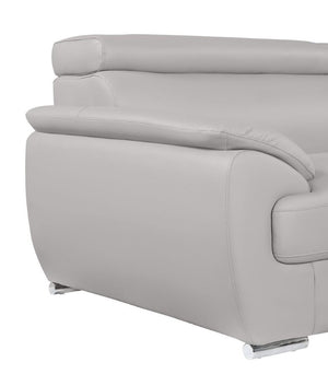 86 Inch Top Grain Leather Sofa in Light Gray for Modern Living Room Comfort
