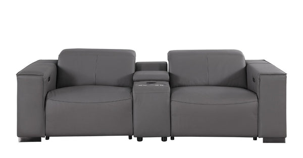 HomeRoots Two Piece Genuine Leather Sectional Sofa Set for Five in Modern Living Rooms 721603