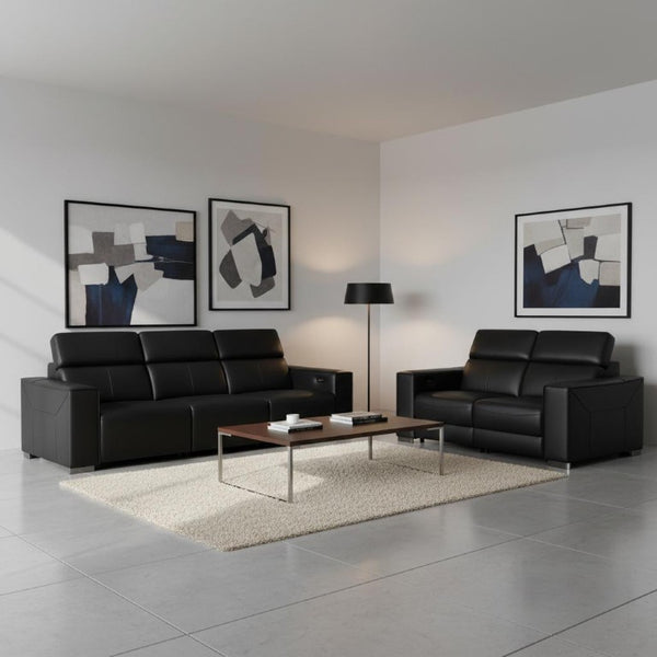Two Piece Genuine Leather Sectional Sofa Set for Five with Bold Living Room Appeal