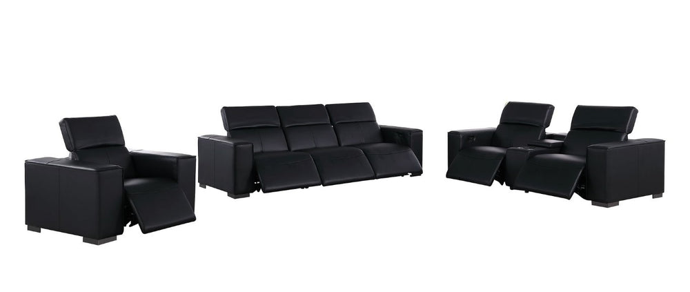 HomeRoots Two Piece Genuine Leather Sectional Sofa Set for Five in Bold Black 721619