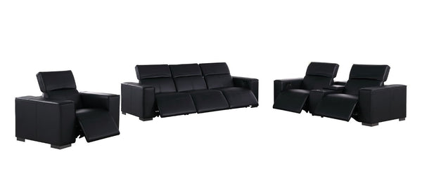 HomeRoots Two Piece Genuine Leather Sectional Sofa Set for Five in Bold Black 721619