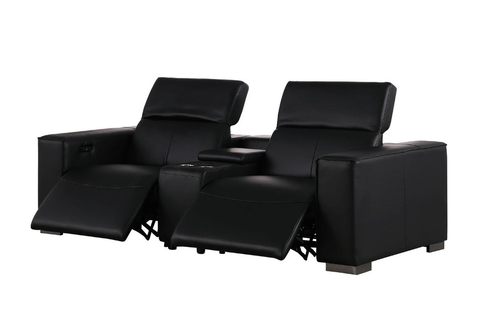 HomeRoots Two Piece Genuine Leather Sectional Sofa Set for Five in Bold Black 721619