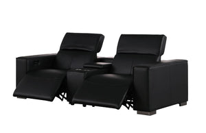 Two Piece Genuine Leather Sectional Sofa Set for Five in Bold Black
