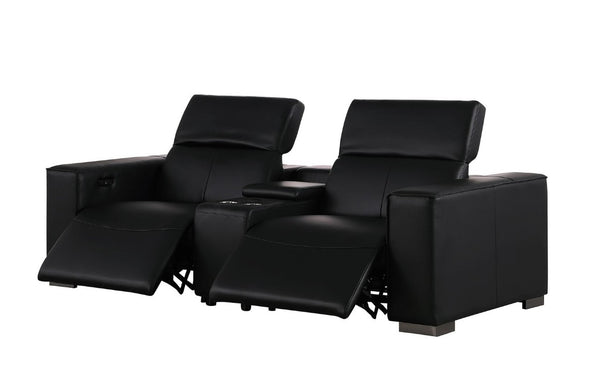 Two Piece Genuine Leather Sectional Sofa Set for Five in Bold Black