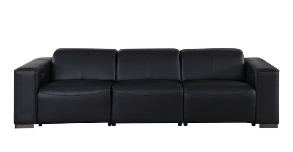 Two Piece Genuine Leather Sectional Sofa Set for Five in Bold Black