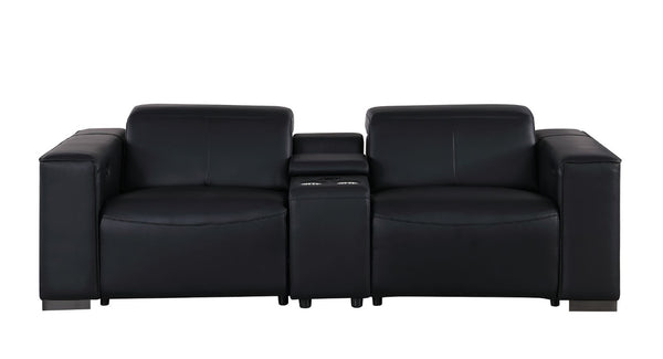 Two Piece Genuine Leather Sectional Sofa Set for Five in Bold Black