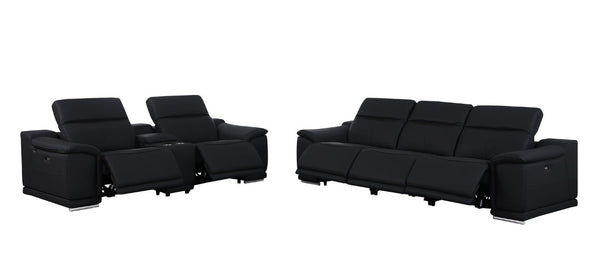 HomeRoots Two Piece Genuine Leather Sectional Sofa Set for Five with Bold Living Room Style 721630