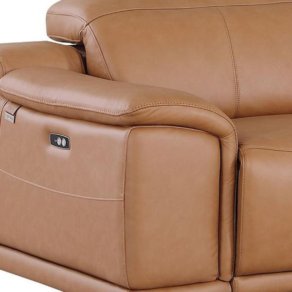 Two Piece Genuine Leather Sectional Sofa Set for Five in Warm Chestnut Finish