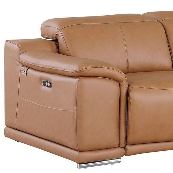 Two Piece Genuine Leather Sectional Sofa Set for Five in Warm Chestnut Finish