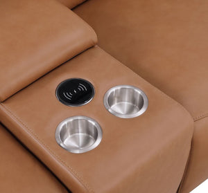 Two Piece Genuine Leather Sectional Sofa Set for Five in Warm Chestnut Finish