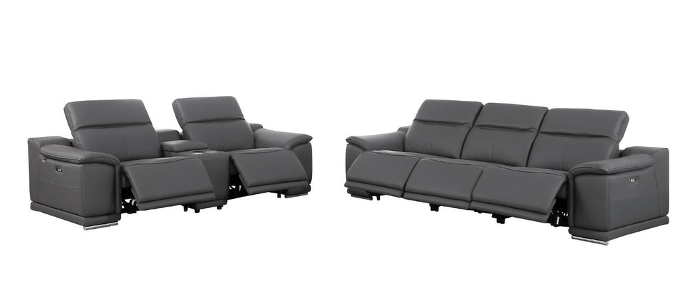 HomeRoots Two Piece Genuine Leather Sectional Sofa Set for Five in Bold Charcoal 721633