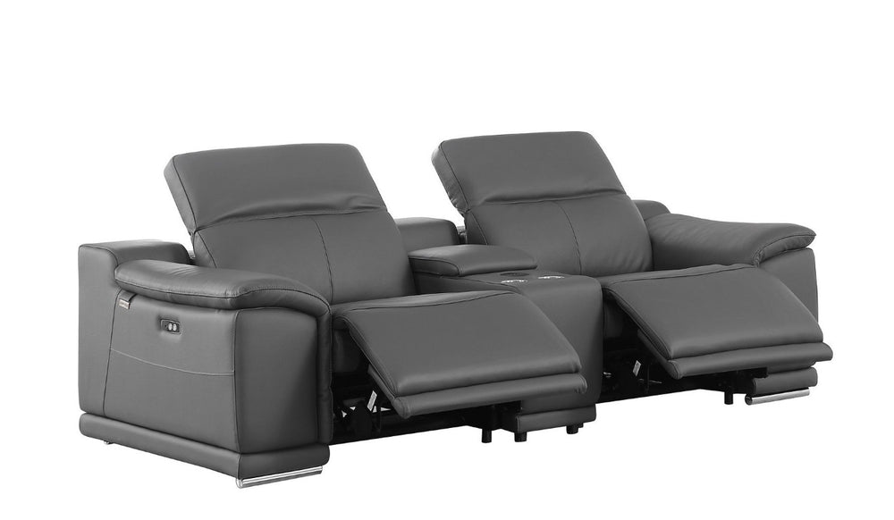 HomeRoots Two Piece Genuine Leather Sectional Sofa Set for Five in Bold Charcoal 721633