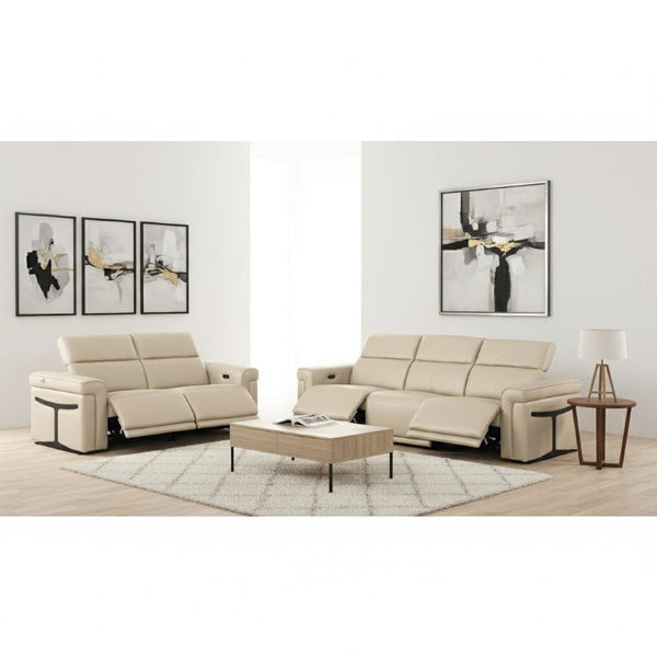 Two Piece Italian Leather Sectional Sofa Set Plush Five Seat Living Room Suite