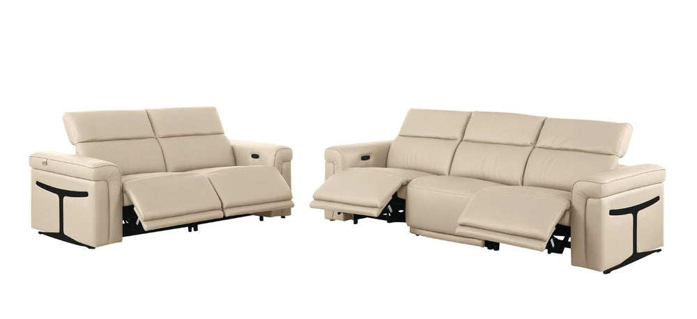 HomeRoots Two Piece Italian Leather Sectional Sofa Set Plush Five Seat Living Room Suite 721637