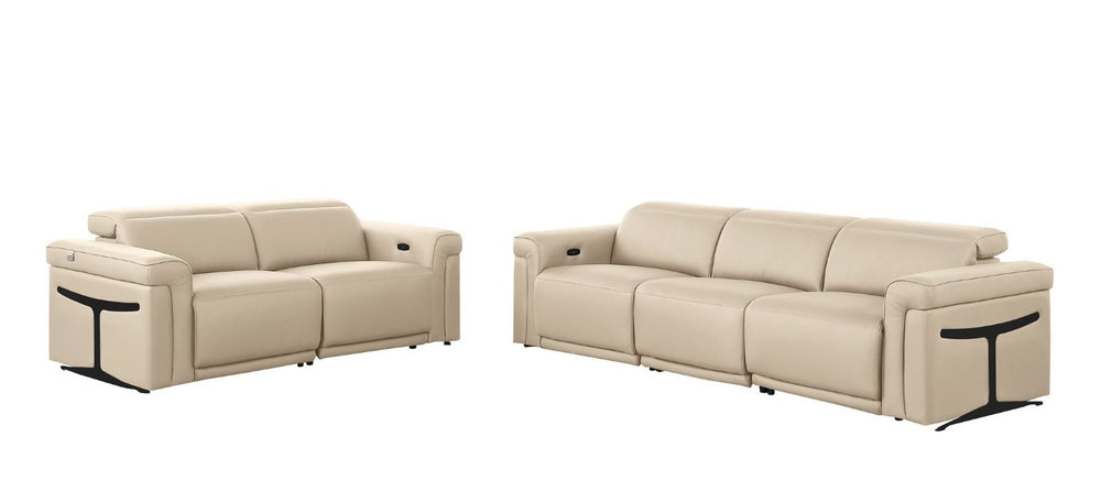 HomeRoots Two Piece Italian Leather Sectional Sofa Set Plush Five Seat Living Room Suite 721637