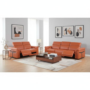 Two Piece Italian Leather Sectional Sofa Set Plush 5 Seat Living Room Suite