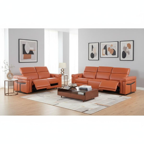 Two Piece Italian Leather Sectional Sofa Set Plush 5 Seat Living Room Suite
