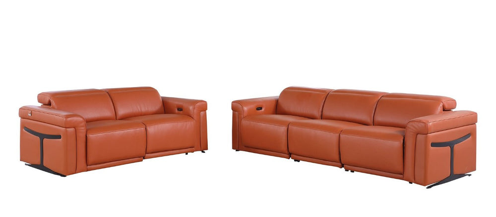 HomeRoots Two Piece Italian Leather Sectional Sofa Set Plush 5 Seat Living Room Suite 721639