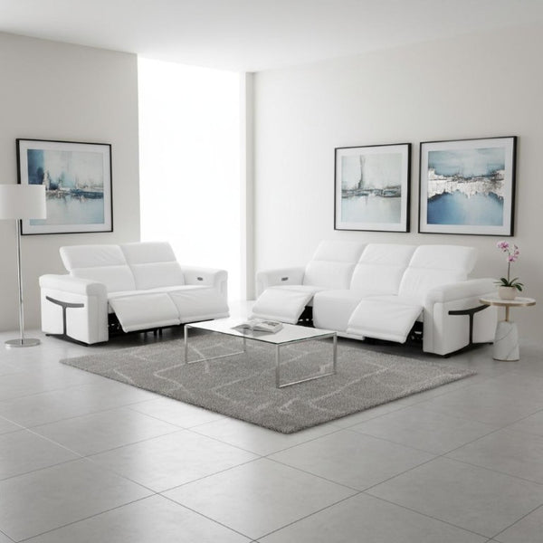 Two Piece Italian Leather Sectional Sofa Set Seating Five in Modern Living Room