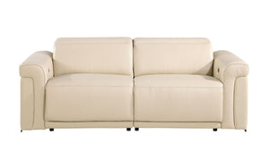 HomeRoots Two Piece Italian Leather Sectional Sofa Set Seating Five in Beige Living Room 721651