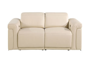 Two Piece Italian Leather Sectional Sofa Set Seating Five in Beige Living Room