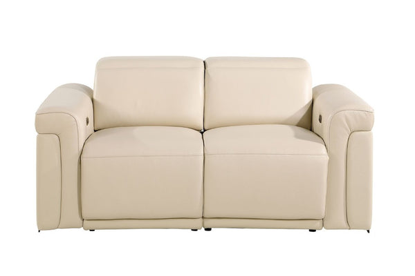 Two Piece Italian Leather Sectional Sofa Set Seating Five in Beige Living Room