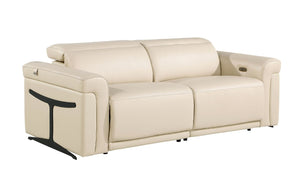Two Piece Italian Leather Sectional Sofa Set Seating Five in Beige Living Room