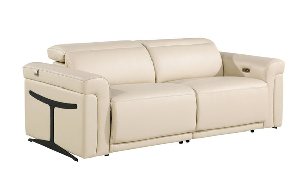 Two Piece Italian Leather Sectional Sofa Set Seating Five in Beige Living Room