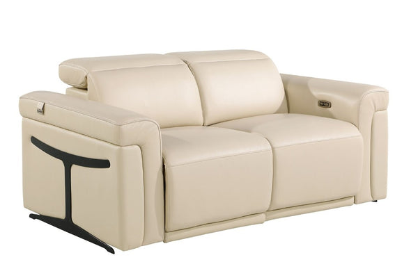 Two Piece Italian Leather Sectional Sofa Set Seating Five in Beige Living Room