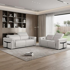 Two Piece Italian Leather Sectional Sofa Set Seating Five in Charcoal Gray