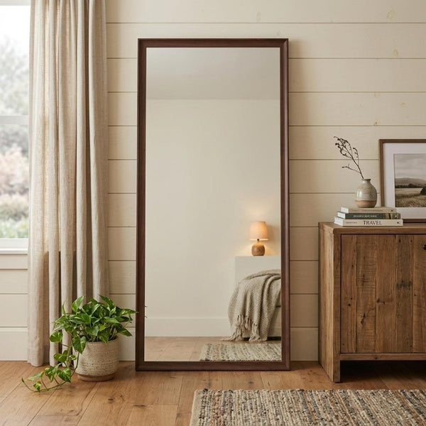 71 Inch Brown Wood Framed Full Length Leaning or Mounted Bedroom Floor Mirror