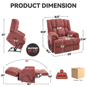 English Elm Dual Motor Power Lift Recliner Chenille Chair with Massage Heat and Infinite Positions Red W3224P288311