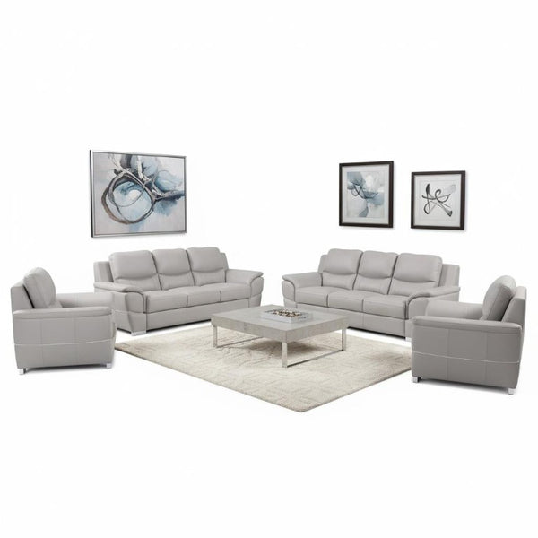 Two Piece Light Gray Leather Sectional Sofa Set for Modern Living Room Seating