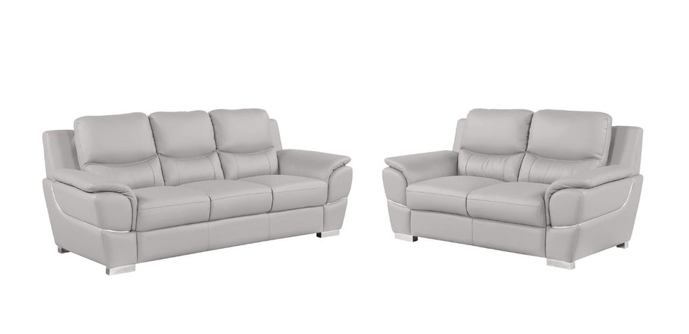 HomeRoots Two Piece Light Gray Leather Sectional Sofa Set for Modern Living Room Seating 721744