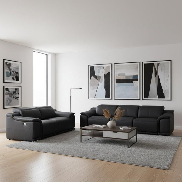 Three Piece Genuine Leather Sectional Sofa Set Seating Six in Bold Living Room Style