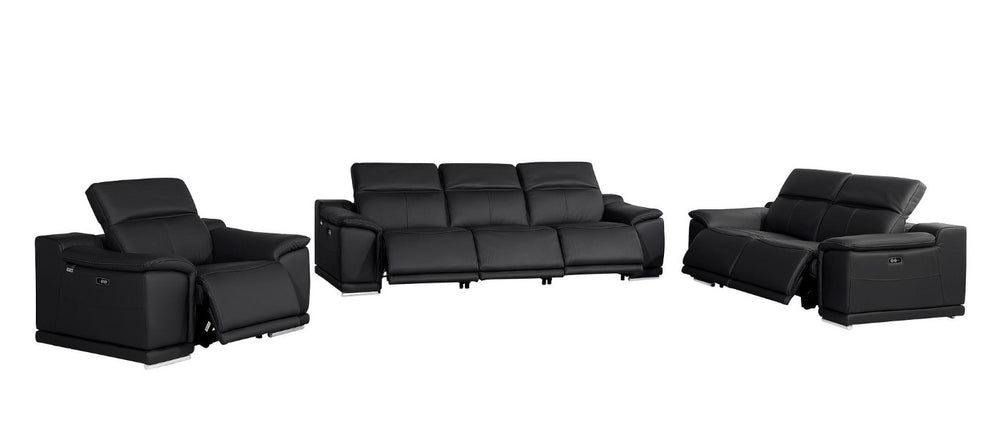HomeRoots Three Piece Genuine Leather Sectional Sofa Set Seating Six in Bold Living Room Style 721752