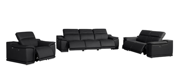 HomeRoots Three Piece Genuine Leather Sectional Sofa Set Seating Six in Bold Living Room Style 721752