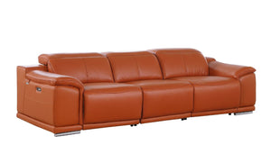 Three Piece Genuine Leather Sofa Set Seating Six in Camel for Living Rooms