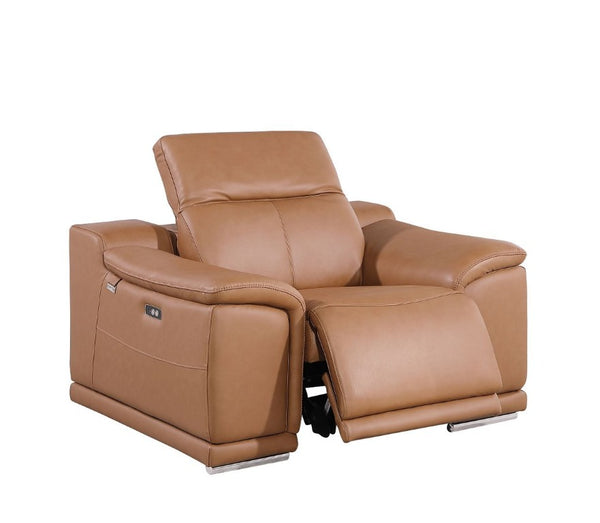 Three Piece Genuine Leather Living Room Sofa Set Seating Six in Chestnut Brown