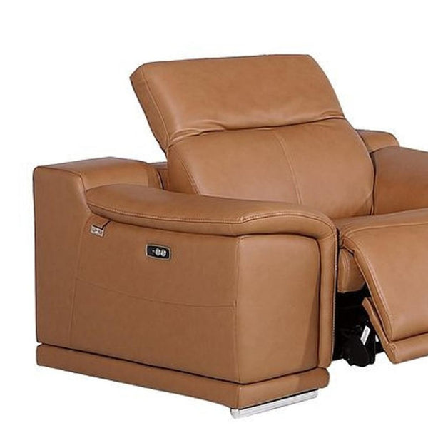 Three Piece Genuine Leather Living Room Sofa Set Seating Six in Chestnut Brown