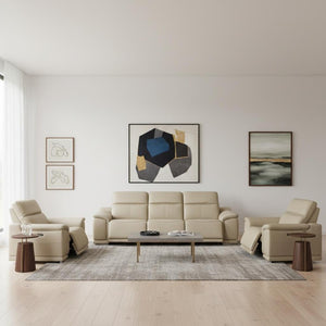 Three Piece Genuine Leather Sectional Sofa Set Seating Six in Warm Neutral Tones