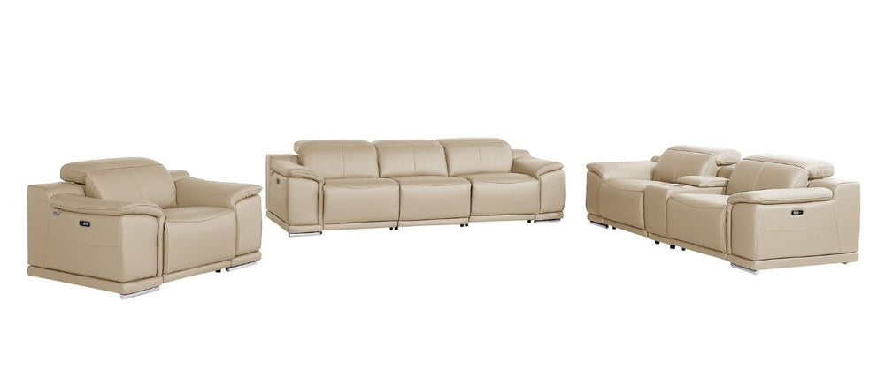 HomeRoots Three Piece Genuine Leather Sectional Sofa Set Seating Six in Warm Neutral Tones 721767