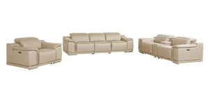 HomeRoots Three Piece Genuine Leather Sectional Sofa Set Seating Six in Warm Neutral Tones 721767